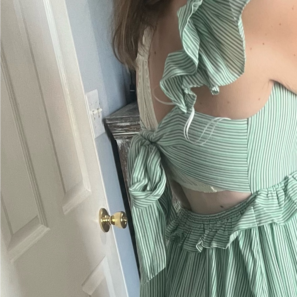 NWOT Meet me in Santorini Green and. White Striped Maxi Dress - Picture 5 of 6